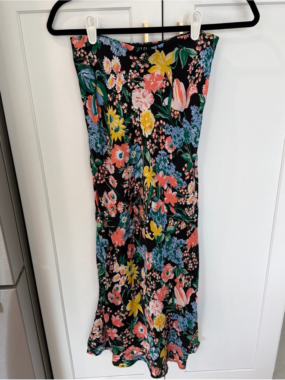 Maeve by Anthropologie Floral Long A-Line Skirt Elastic Waist Black Multicolor